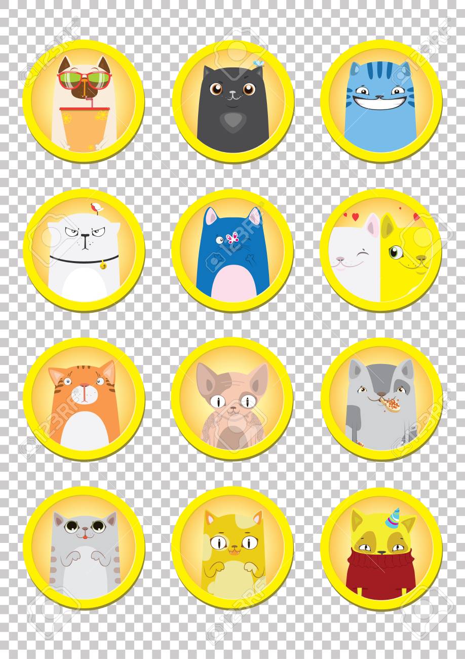 Sticker Set Funny Cute Cats Set Of Funny Cats Stickers Set Royalty Free Cliparts Vectors And Stock Illustration Image 72281079 123rf