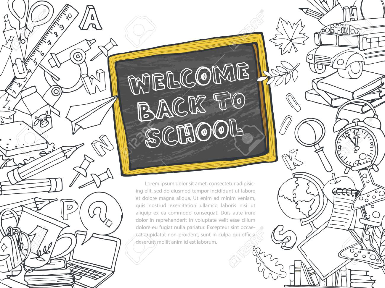 Illustration Back To School Frame Border Pattern Of Kids Doodles