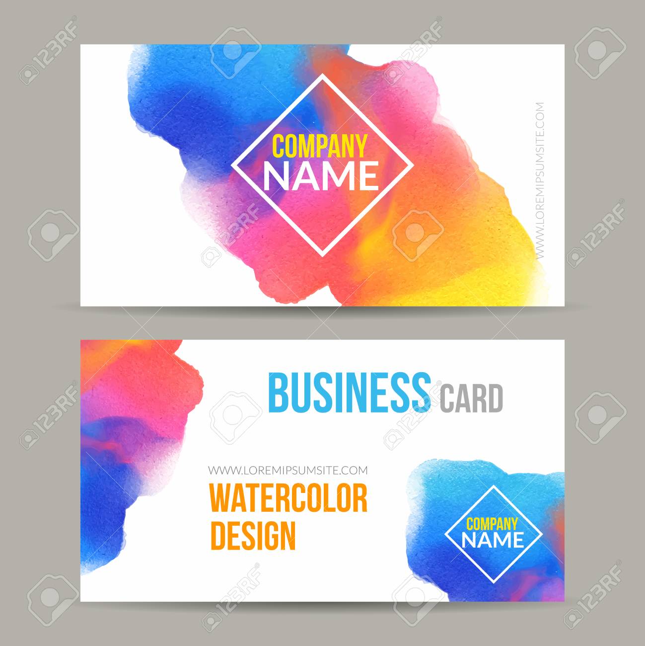 business cards template with watercolor paint abstract background