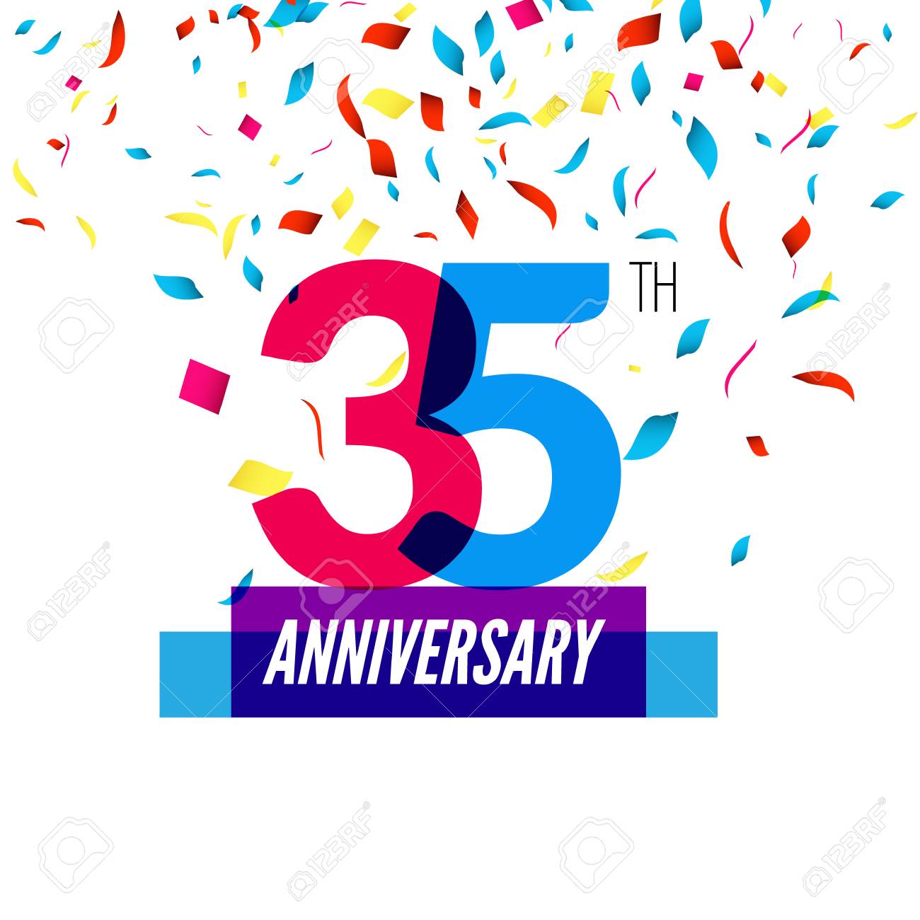 Conception Anniversaire 25eme Anniversaire Icone Conception Chevauchement Colore Avec Des Confettis Colores Clip Art Libres De Droits Vecteurs Et Illustration Image