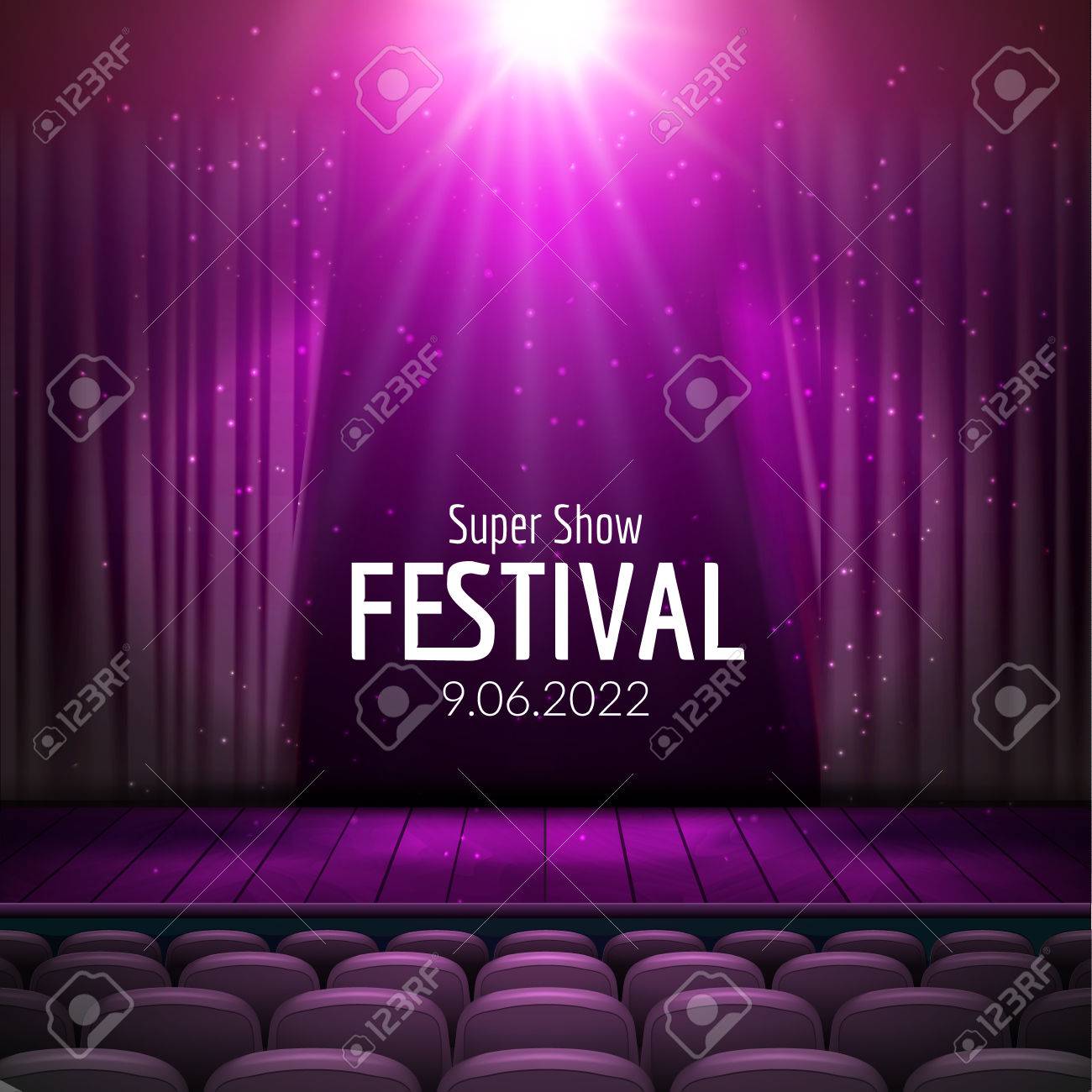 vector festive design with lights and wooden scene and seats theatre poster template