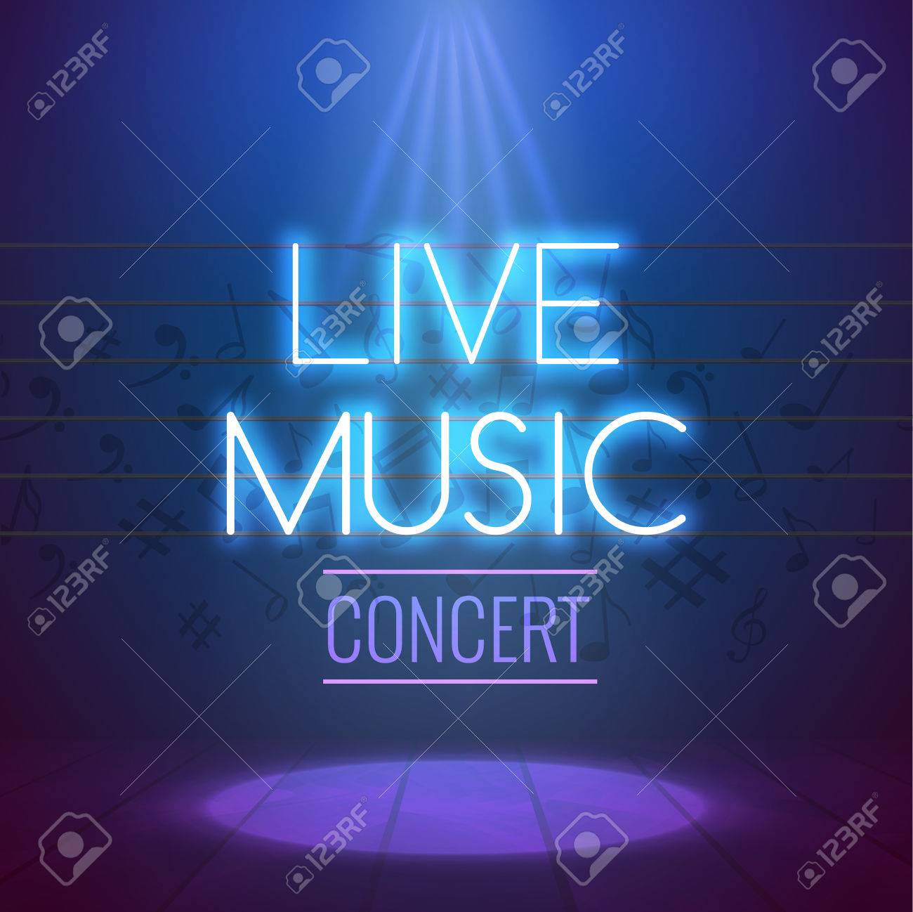ネオン ライブ音楽コンサート音響製ポスター背景テンプレート スポット ライトとステージ の写真素材 画像素材 Image