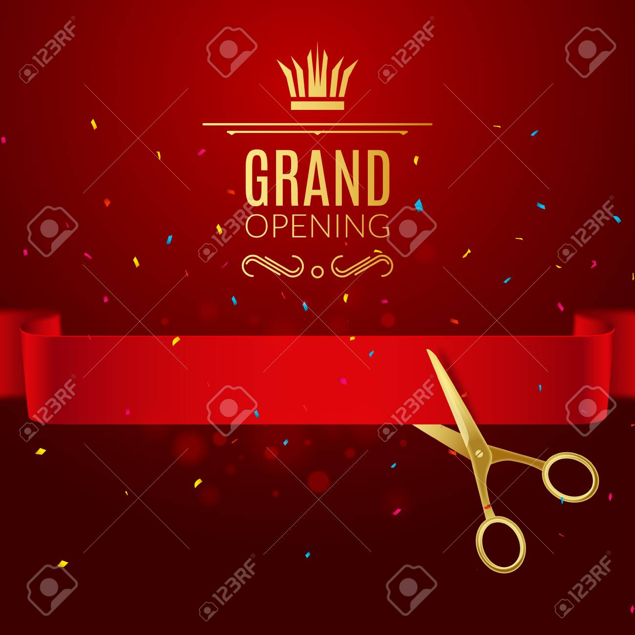 grand opening design template with ribbon and scissors grand
