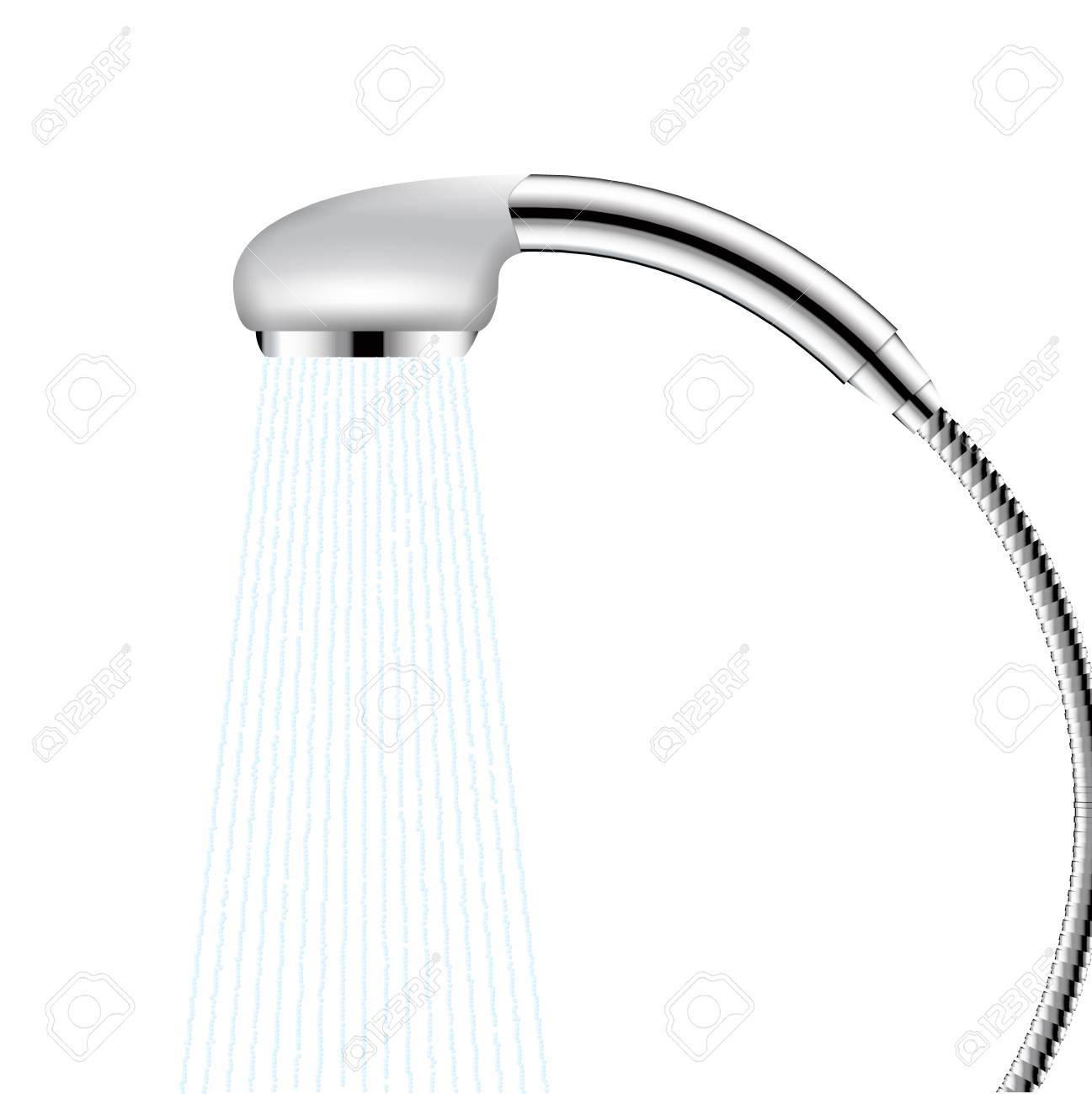 シャワー ヘッドが流れる白で隔離水 ベクトルのシャワーのバスルームのイラスト のイラスト素材 ベクタ Image
