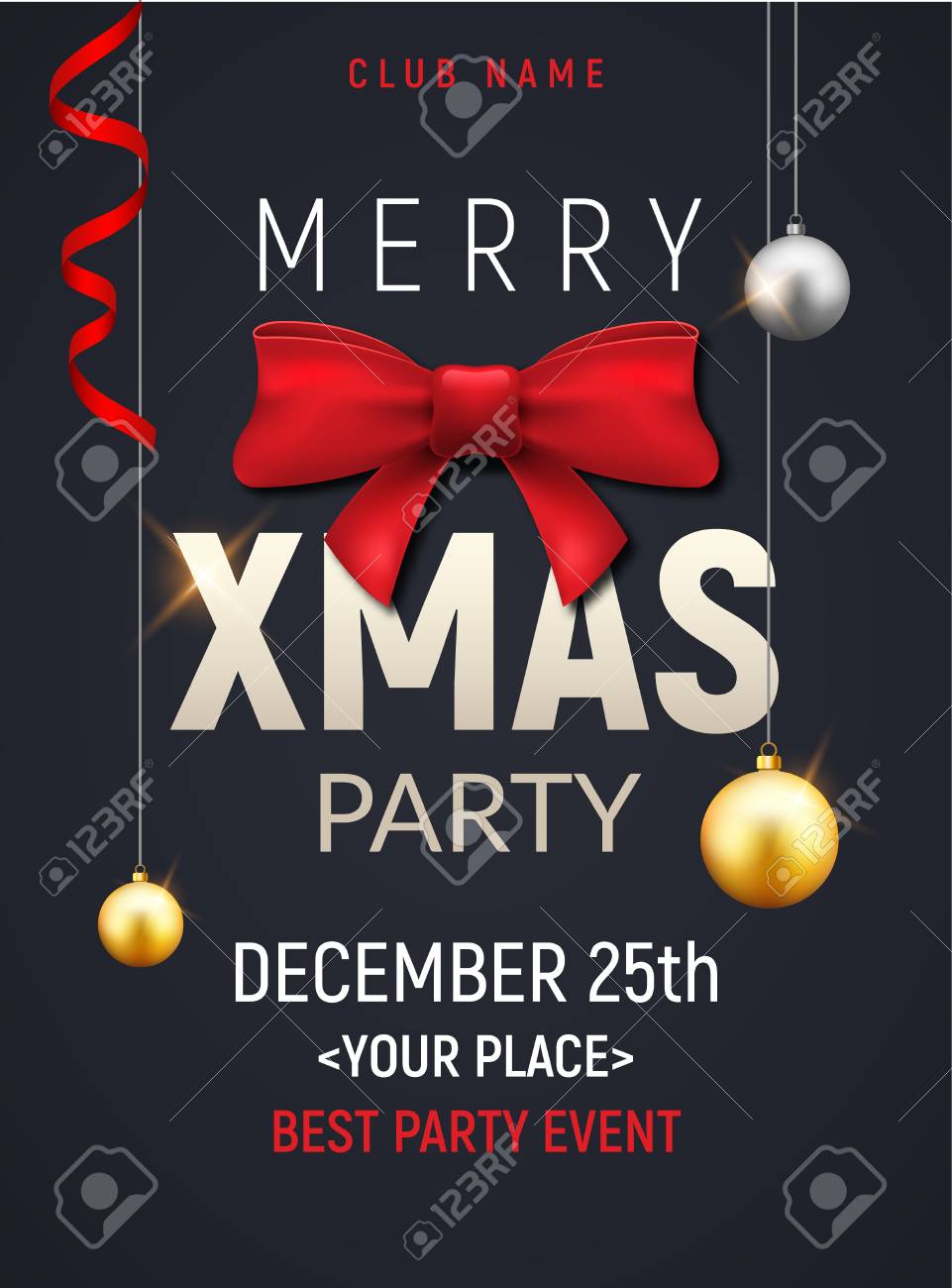 christmas party poster template christmas gold balls and red christmas party poster ideas