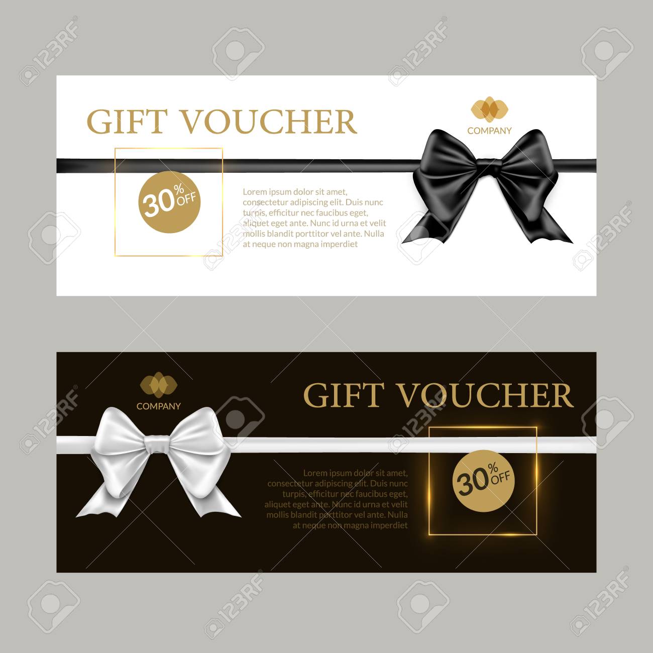 gift card or gift voucher template black and white bows and