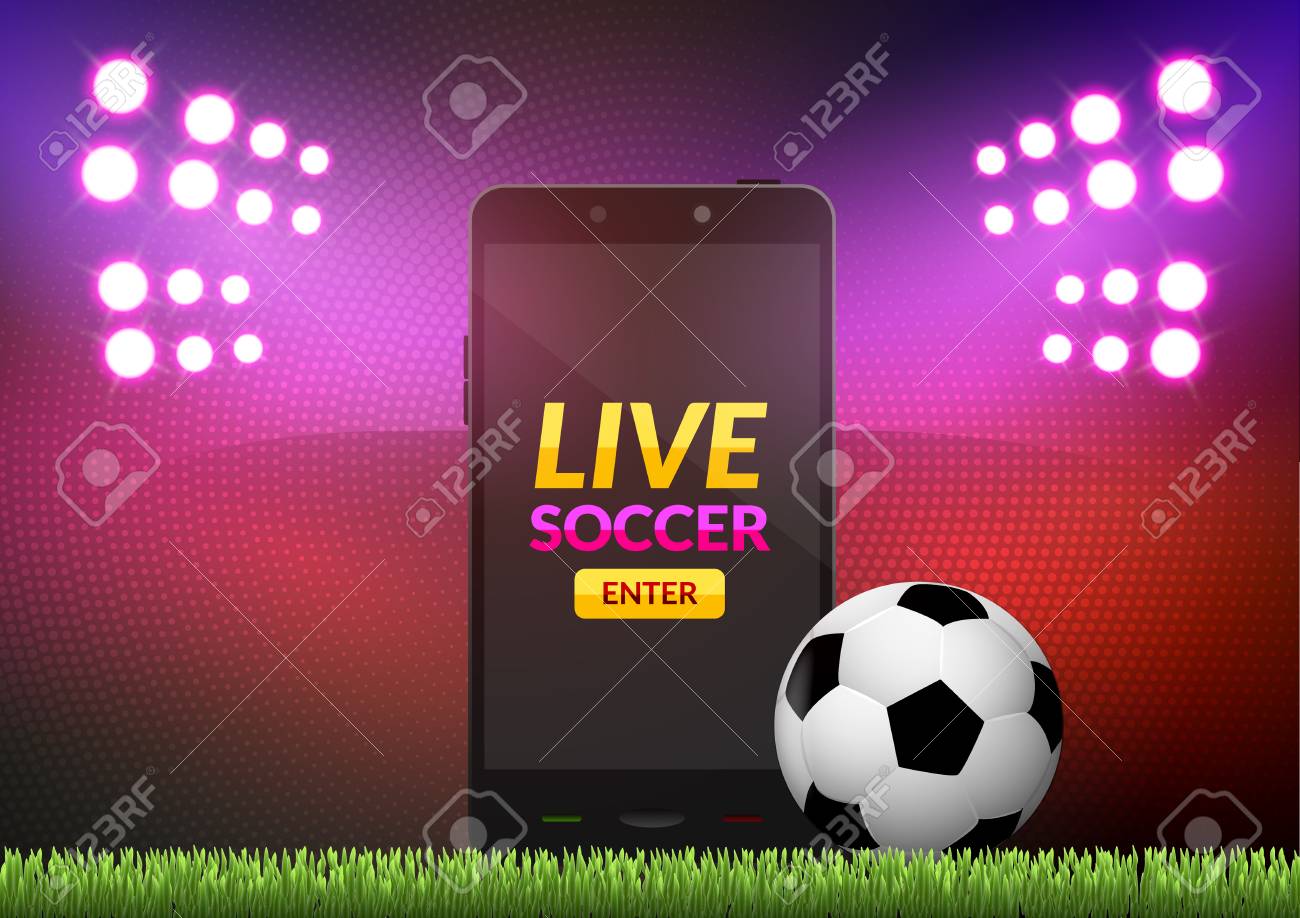 モバイルサッカーサッカー モバイルスポーツプレイマッチ ライブモバイルアプリでオンラインサッカーゲームのイラスト素材 ベクタ Image