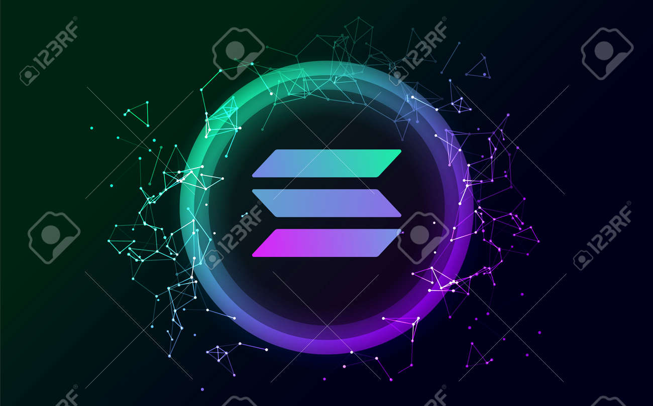 솔라나 로고 코인 아이콘. 고립 된 Solana Cryptocurrency 토큰 벡터 아이콘입니다. Sol 블록체인 크립토 뱅크.  로열티 무료 사진, 그림, 이미지 그리고 스톡포토그래피. Image 189341124