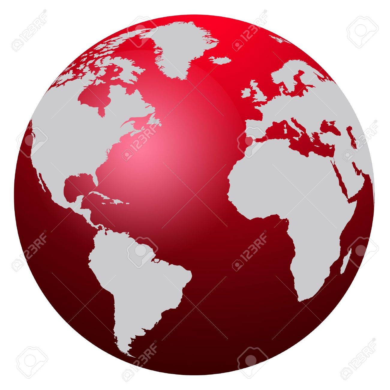 World Map Red Globe - America, Europe 