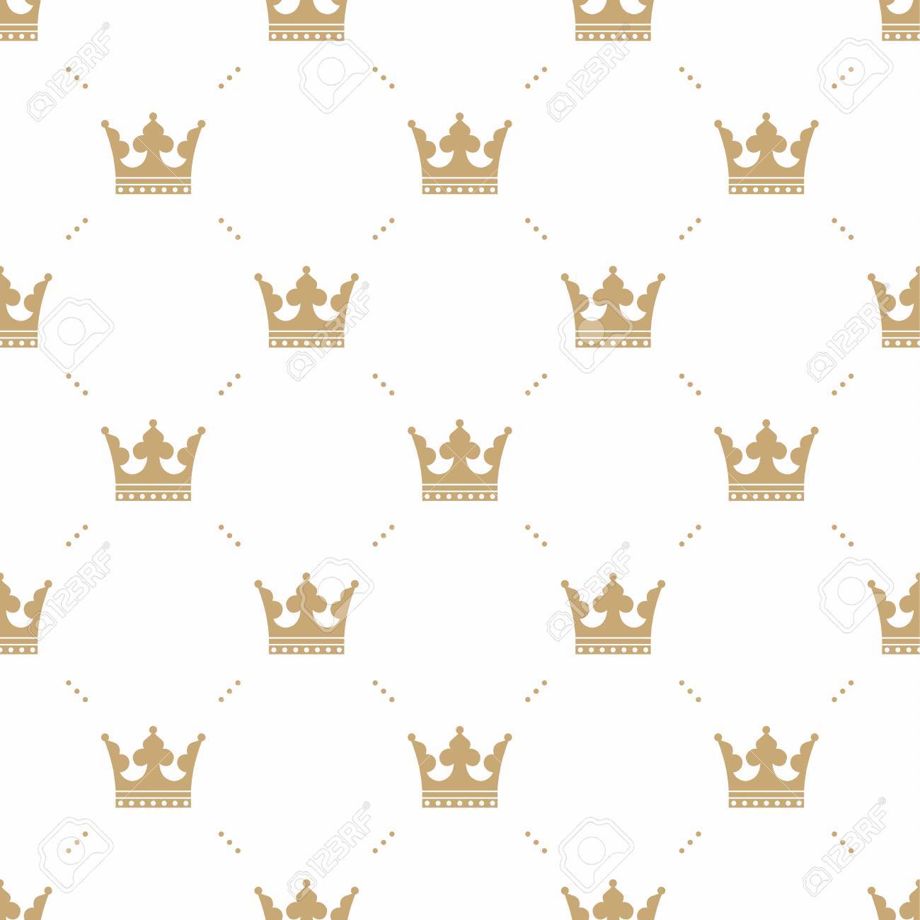 Seamless Pattern In Retro Style With A Gold Crown On A White Background.  Can Be Used For Wallpaper, Pattern Fills, Web Page Background,surface  Textures. Vector Illustration Royalty Free SVG, Cliparts, Vectors, And