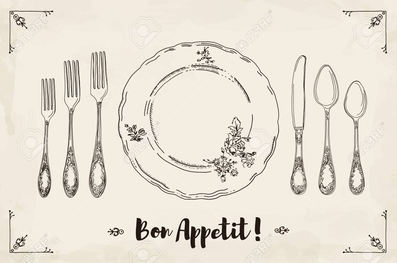 手下ろしイラスト中の観賞用の銀食器 プレート ベージュ色の水彩背景とテクスチャー テーブルの設定を設定します 手描き のデザイン要素 スケッチ ヴィンテージ イラスト のイラスト素材 ベクタ Image