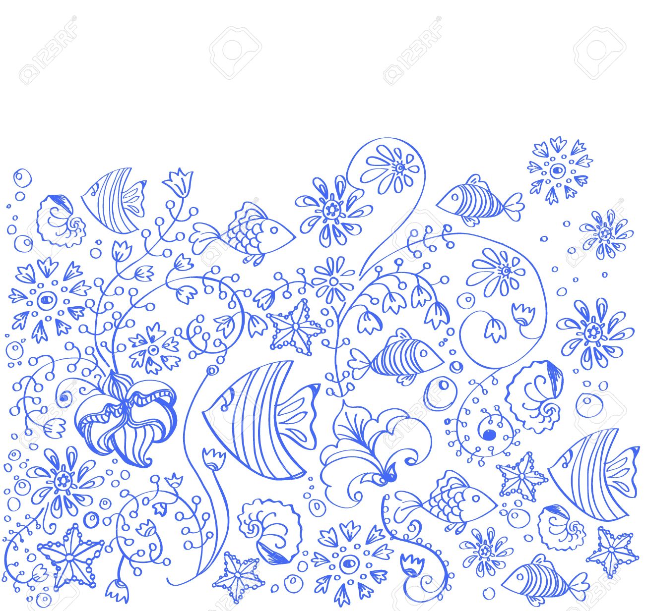 海の背景に魚 白 美しいイラスト花のイラスト素材 ベクタ Image
