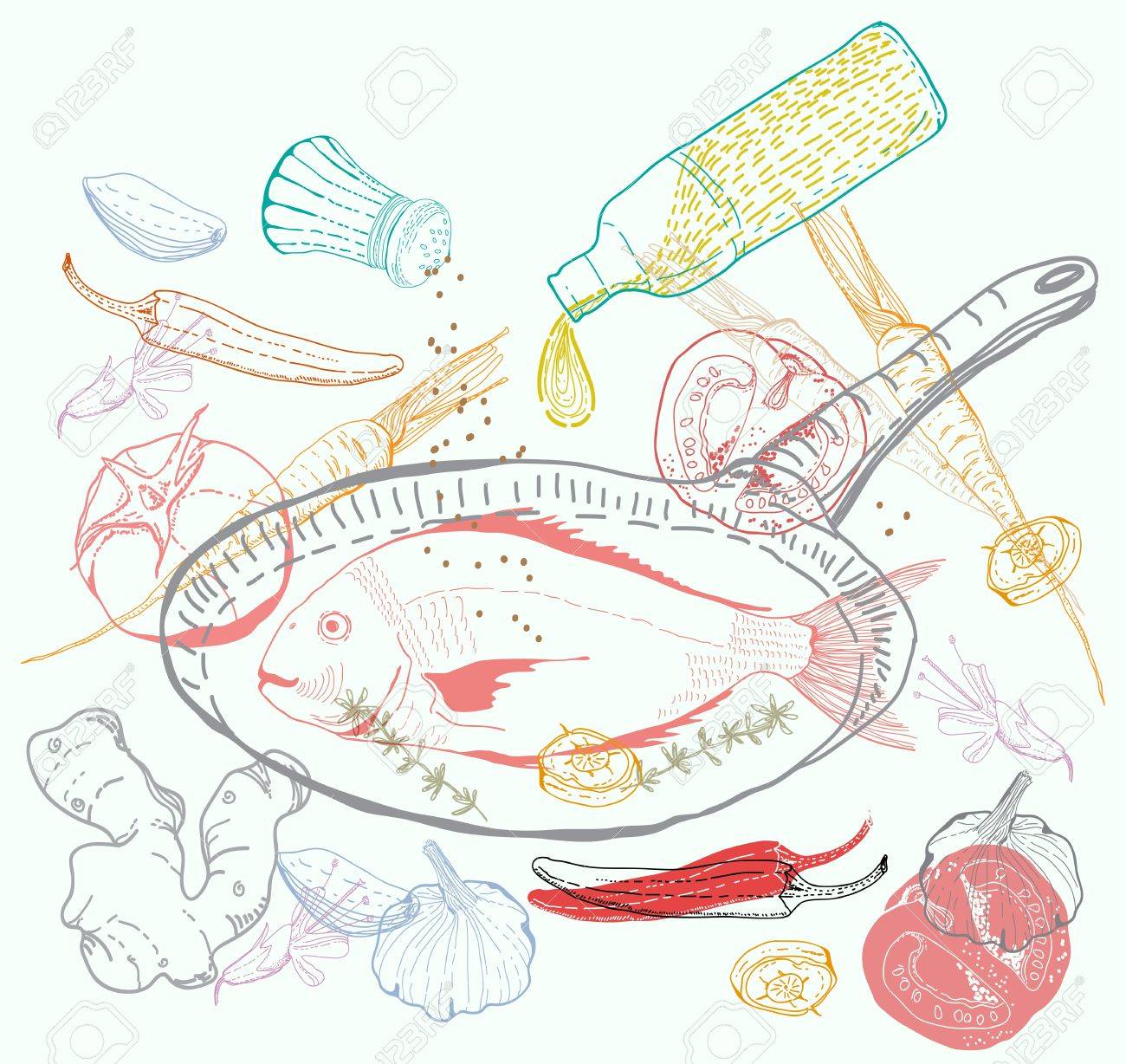 味の魚料理 イラスト背景 のイラスト素材 ベクタ Image
