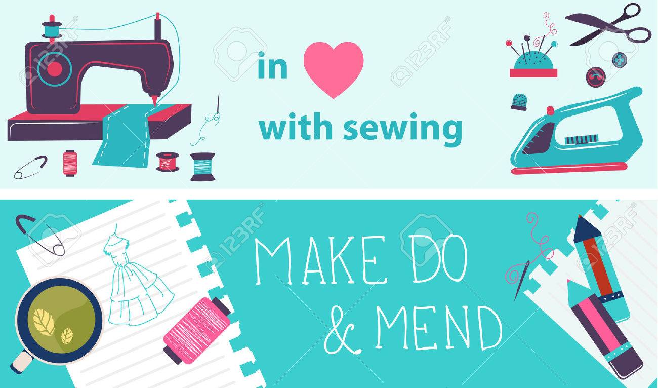 sewing illustration flat design two color banners royalty free