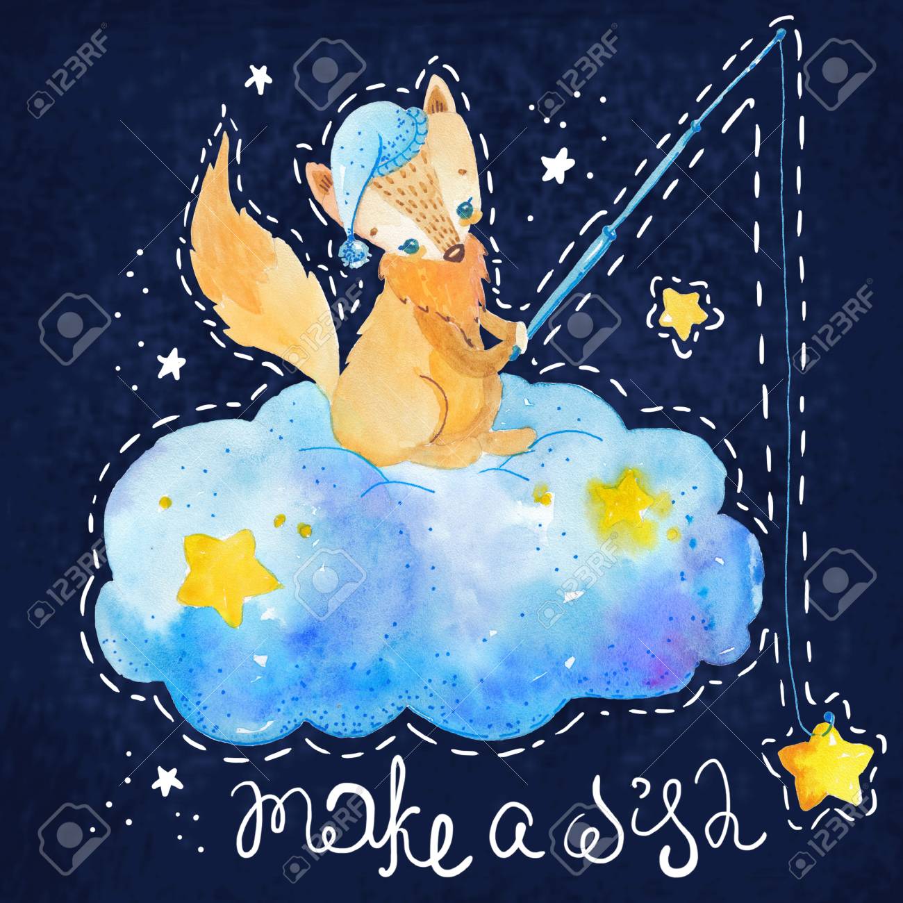 漫画夜のシーンかわいい雲や星 カラフルなイラスト の写真素材 画像素材 Image