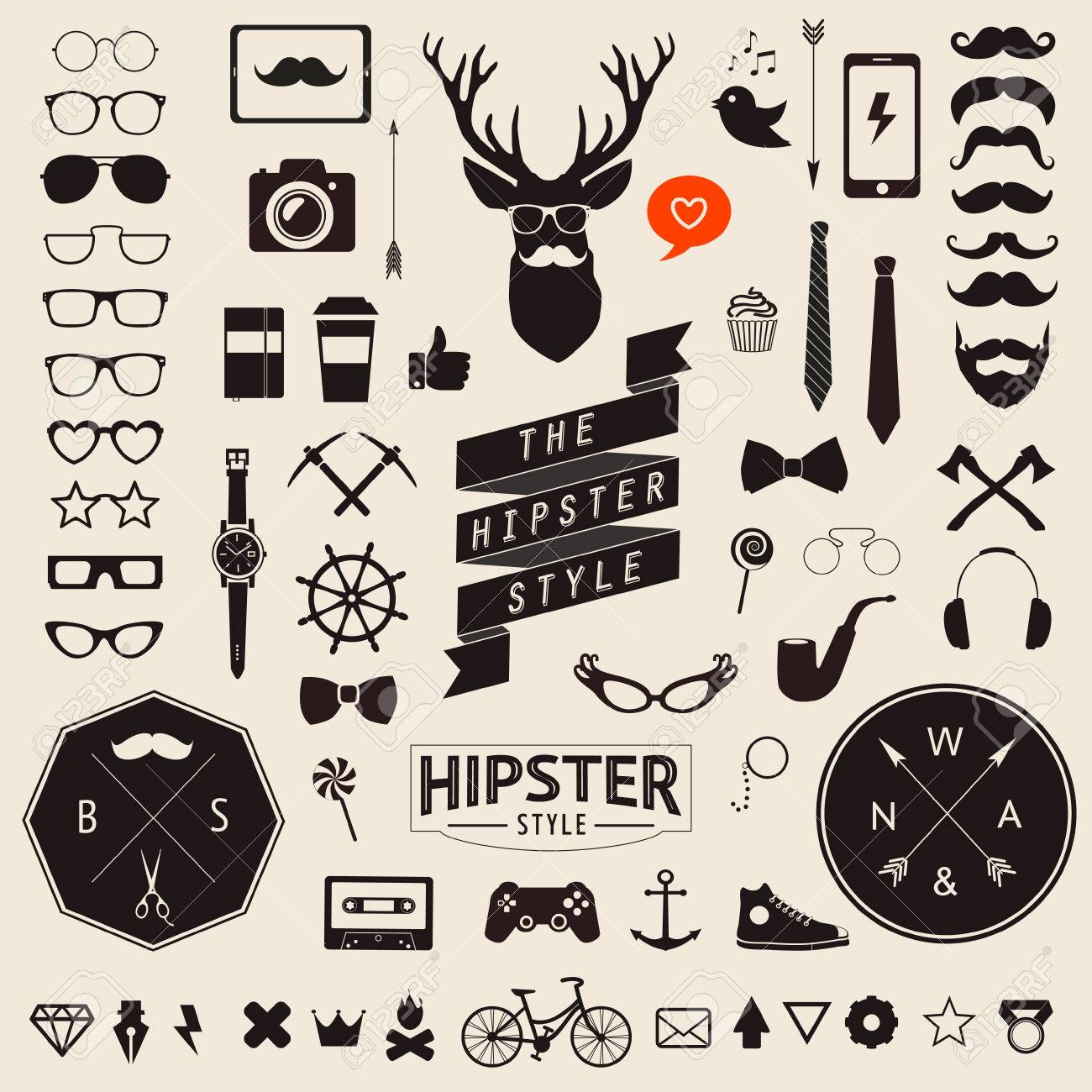 Huge set of vintage styled design hipster icons Vector signs and symbols templates for your design Largest set of phone, gadgets, sunglasses, mustache, infographcs element and other things. - 34157928 Huge set of vintage styled design hipster icons Vector signs and symbols templates for your design Largest set of phone, gadgets, sunglasses, mustache, infographcs element and other things. - 34157928