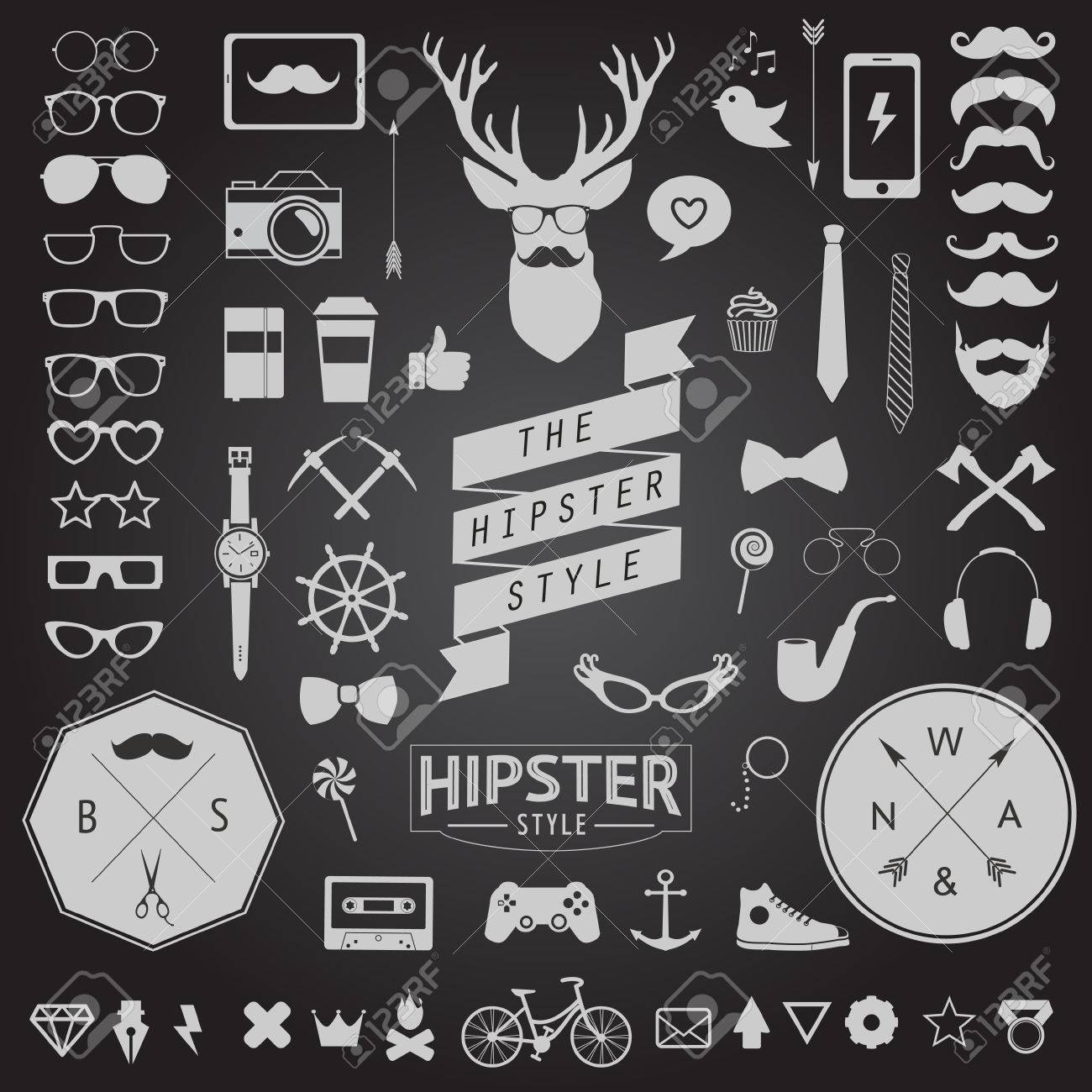 huge set of vintage styled design hipster icons vector signs and