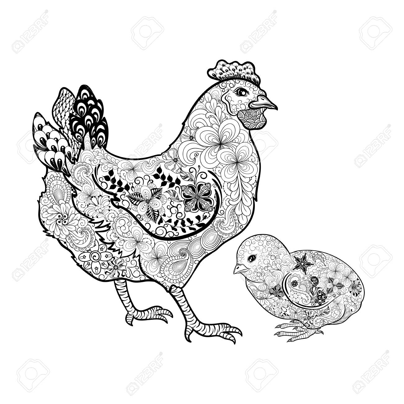 Illustration Huhn Und Kuken Wurde In Doodling Stil In Schwarz Weiss Farben Gemaltes Bild Ist Isoliert Auf Weissem Hintergrund Lizenzfrei Nutzbare Vektorgrafiken Clip Arts Illustrationen Image 57365012