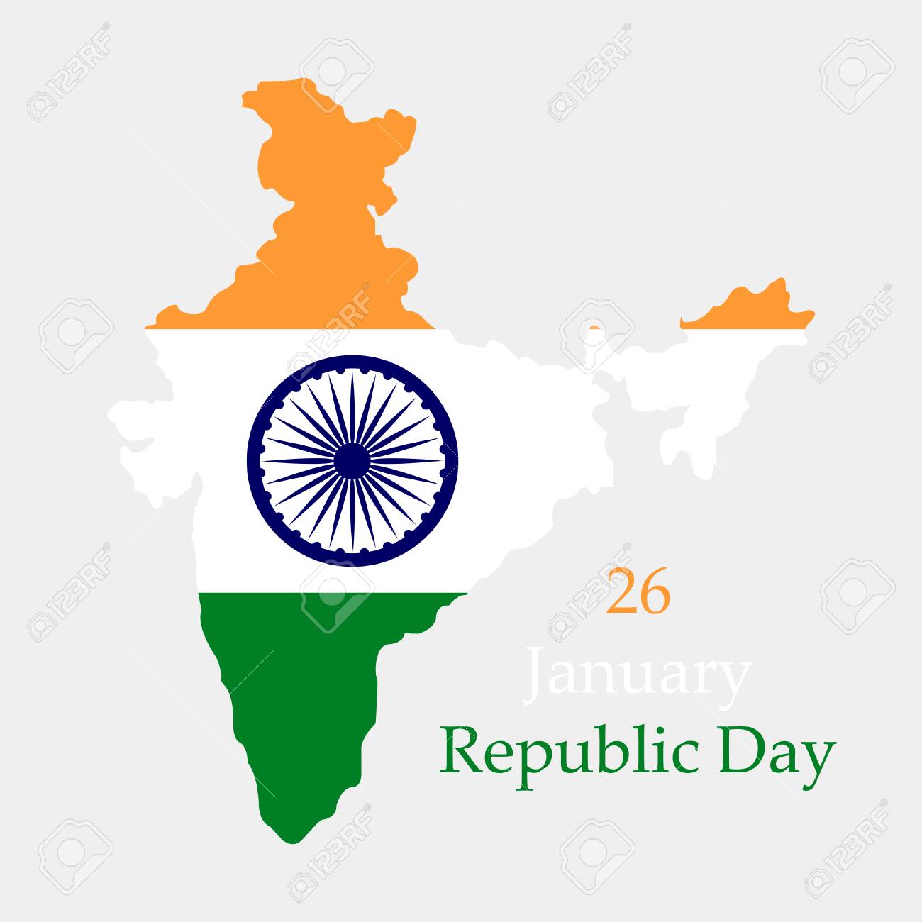 Happy Republic Day In India. Territory And Flag Of India On A Grey ...