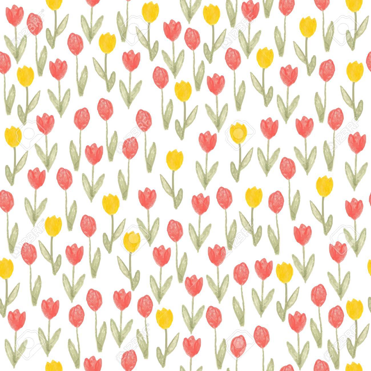 Crayon Sketch Seamless Pattern With Flowers Tulip Royalty Free Cliparts Vectors And Stock Illustration Image