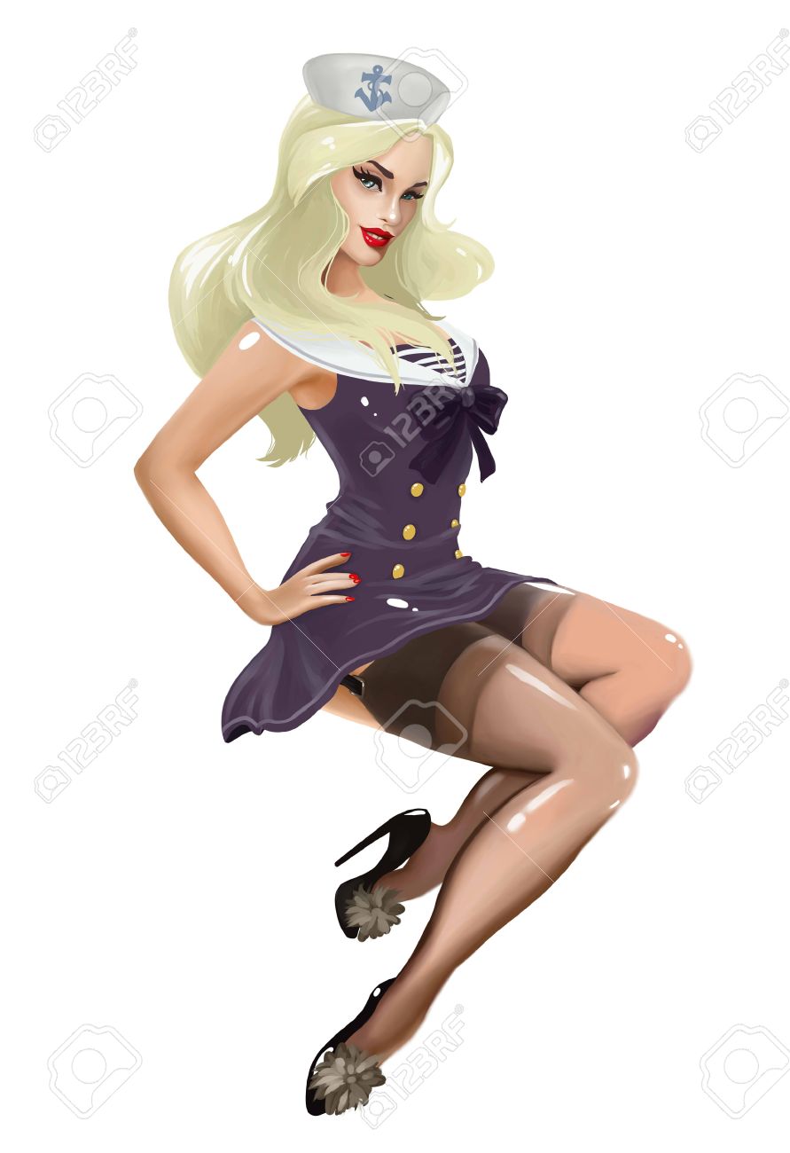 セーラー服の女の子を美しくセクシーなヴィンテージ セーラー ピン イラスト の写真素材 画像素材 Image