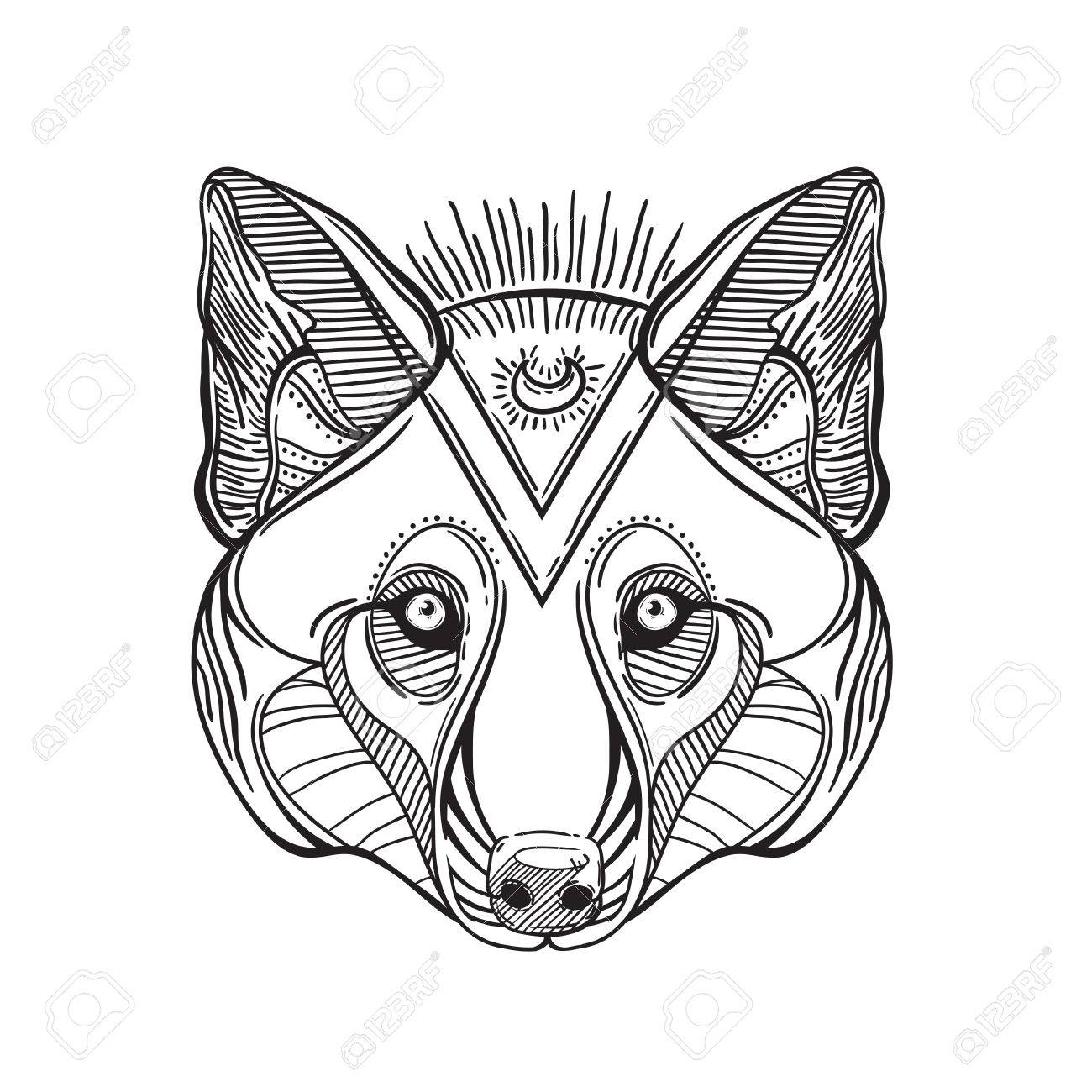 アンチ ストレスぬりえの大人の動物の頭部を印刷します 民族模様の華やかな手には ベクター グラフィックが描画されます スケッチのタトゥー ポスター 印刷や T シャツ のイラスト素材 ベクタ Image 61341388