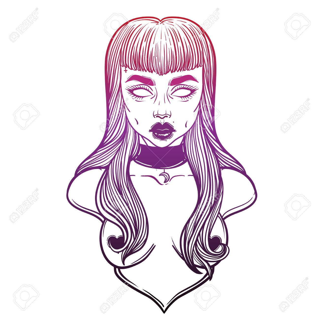 64431078-zombie-or-vampire-girl-line-art-hand-drawn-vector-illustration-black-line-on-white-background-cartoo Trends For Girl Line Art Vector @koolgadgetz.com.info