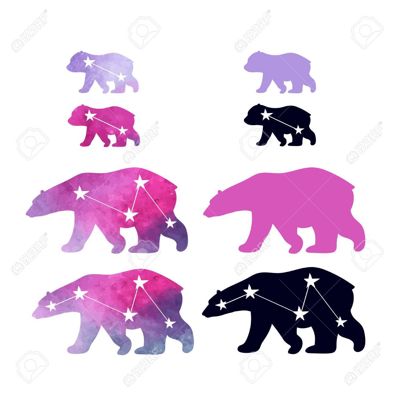 水彩冬シロクマと星座のかわいいアイコン 母と子 かわいい子供たちのパターン プリント紙や織物に最適 のイラスト素材 ベクタ Image