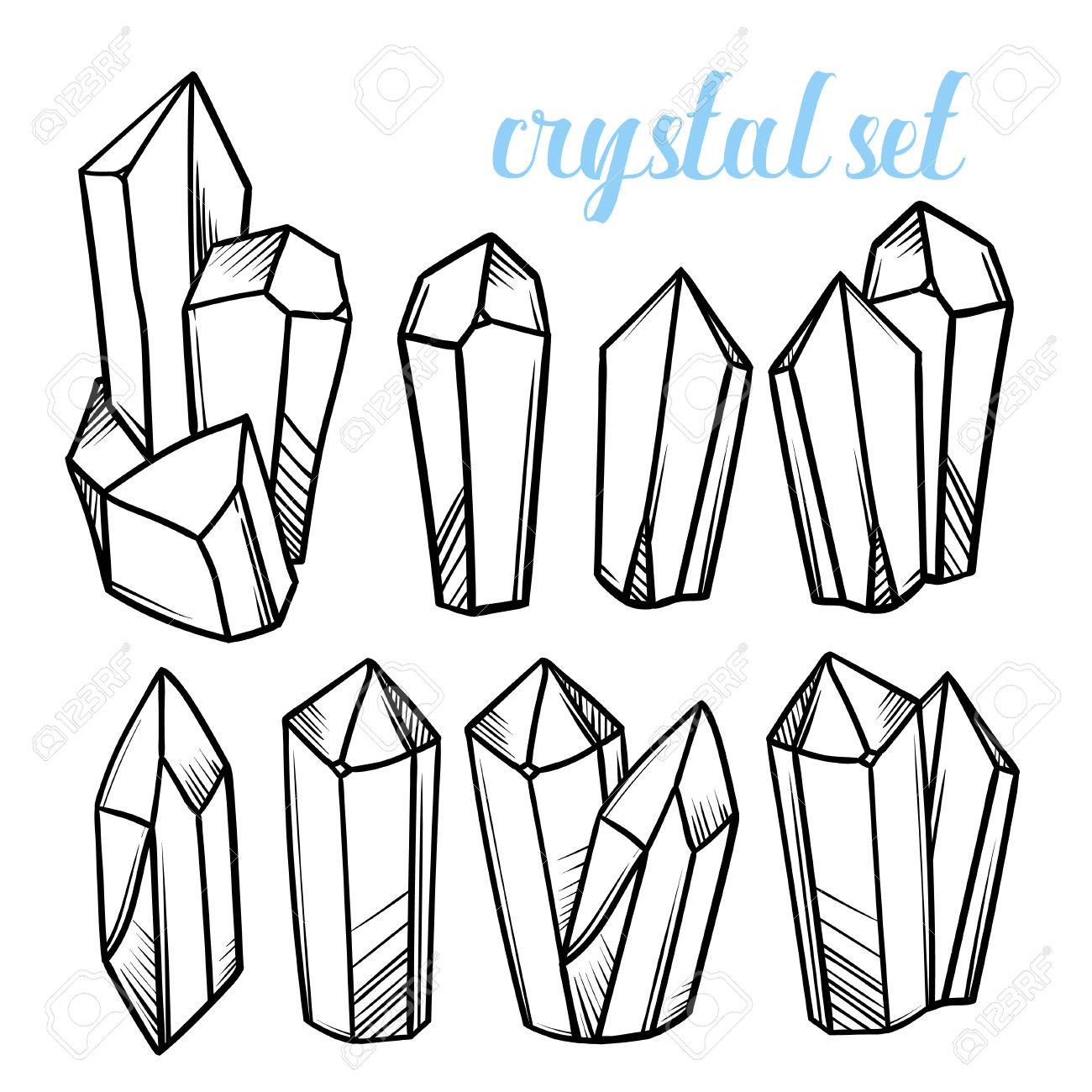 set of vector magic crystals icons of mineral stones royalty free
