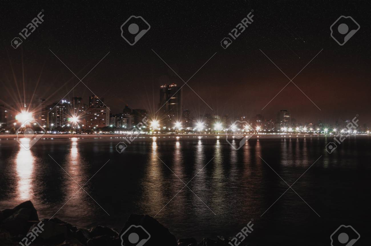coastal city at night
