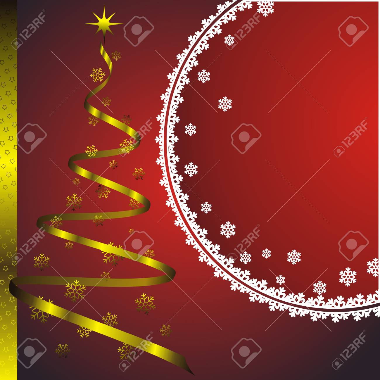 年賀状雪フレーム 黄金のモミとクリスマスの装飾 のイラスト素材 ベクタ Image 2758