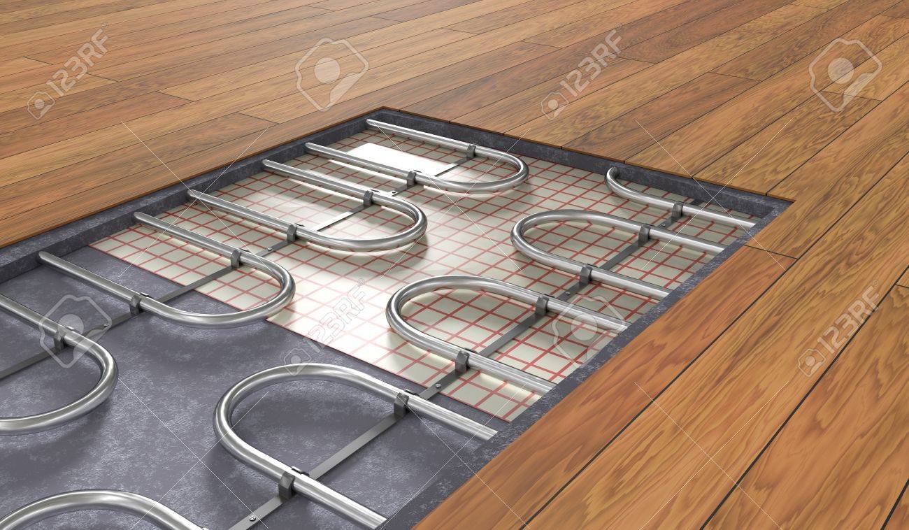 Underfloor Heating System Under Wooden Floor 3d Rendered