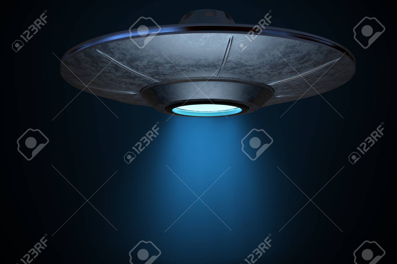Light Beam From Flying Spaceship 3d Rendered Illustration Stock