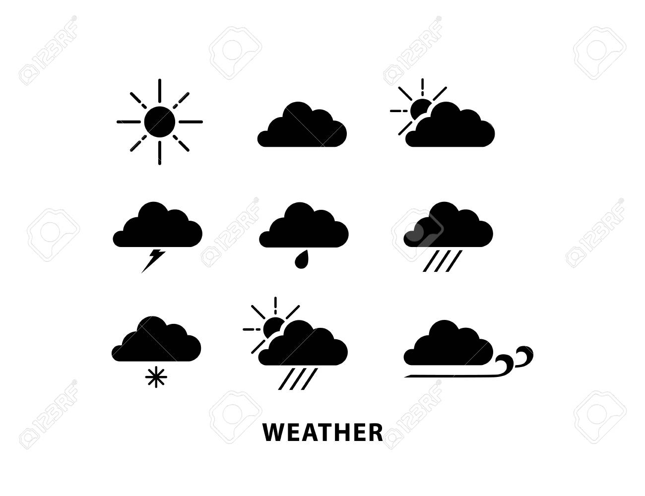 天気アイコン背景白に設定します 太陽 雨 曇り 冬 風が強い のイラスト素材 ベクタ Image