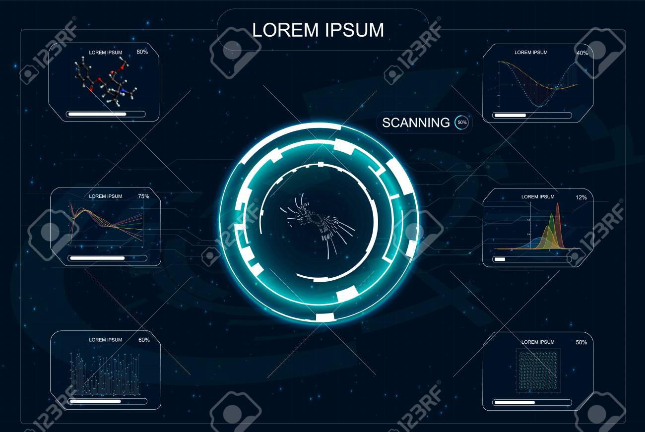 未来のユーザーインターフェイス。インフォグラフィック要素。暗号通貨。ビットコイン。抽象的な仮想グラフィックタッチユーザーインターフェイス。のイラスト素材・ベクター  Image 96292142