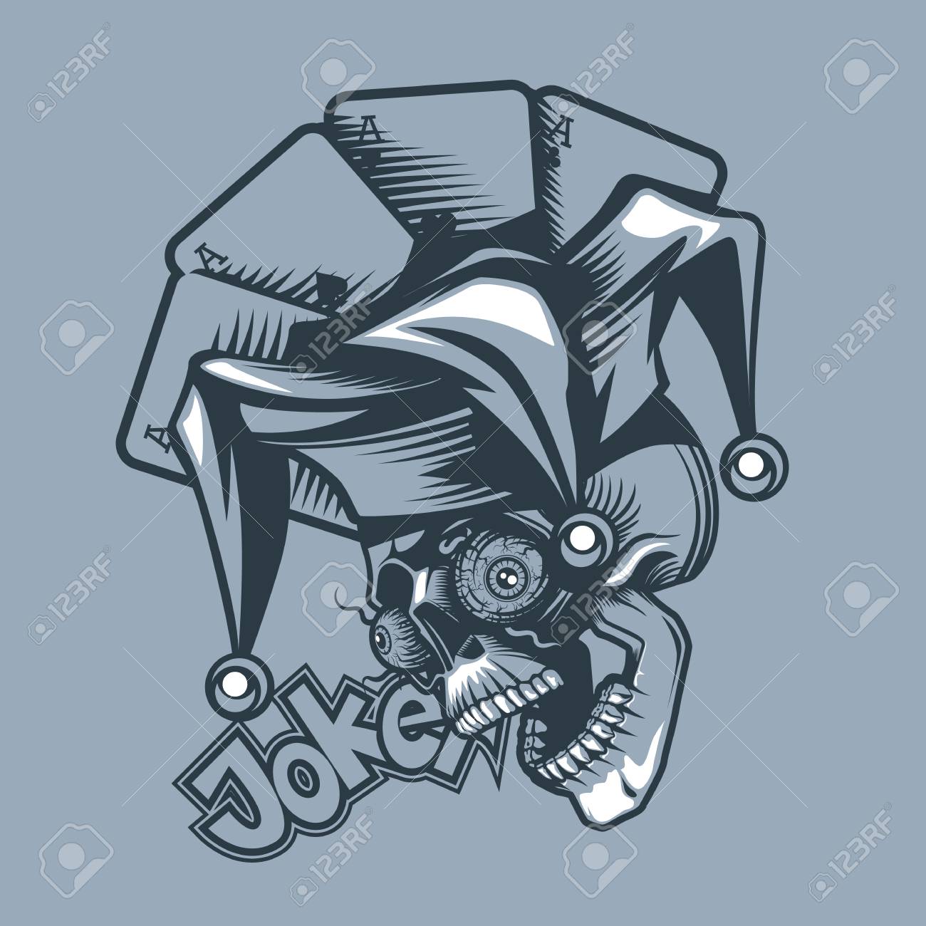 Skull Joker On The Background Of Playing Cards Tattoo Style Royalty Free Cliparts Vectors And Stock Illustration Image