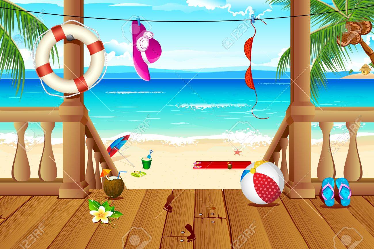 Illustration Of Stairs Of House Near Sea Beach With Lifebouy Stock Photo Picture And Royalty Free Image Image