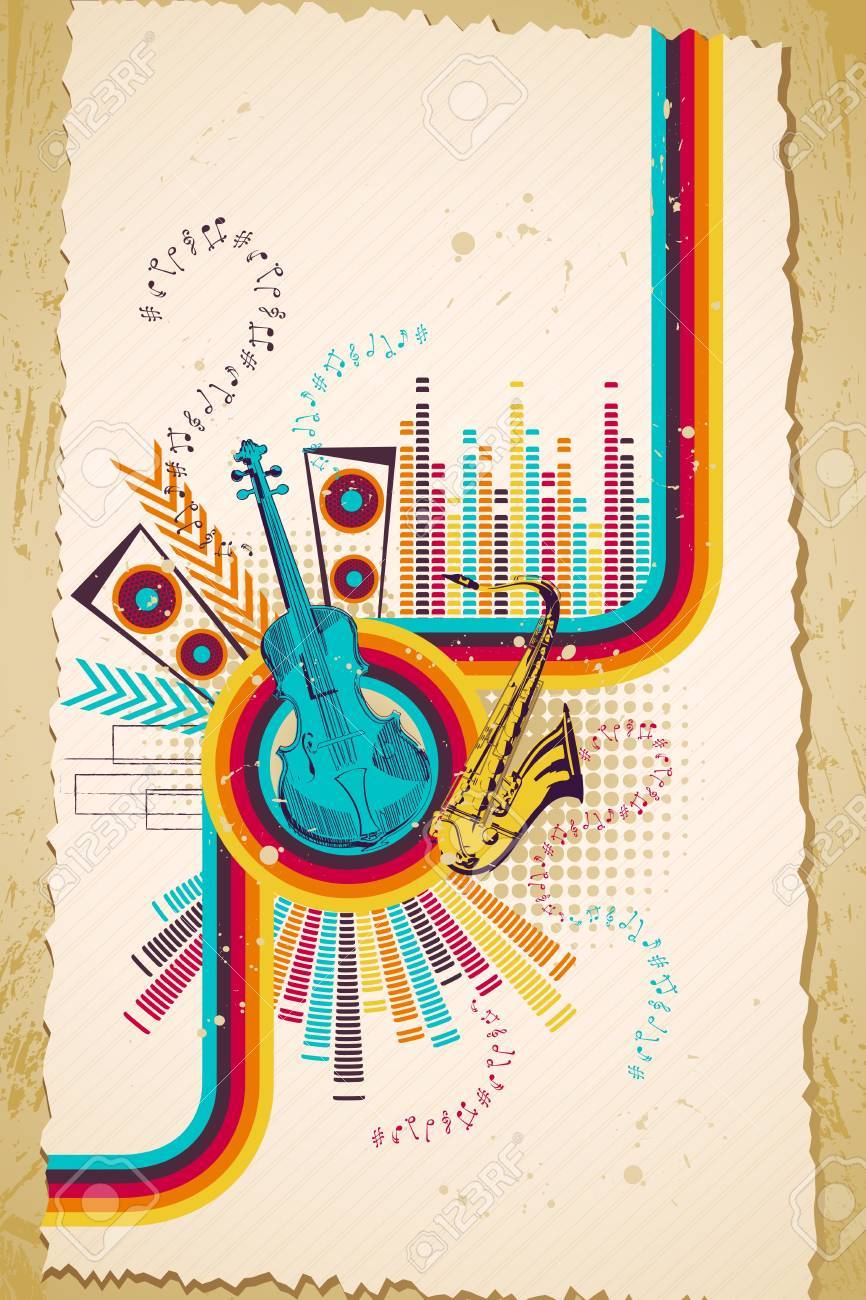 ヴァイオリンとレトロなスタイルの音楽的な背景のイラストのイラスト素材 ベクタ Image