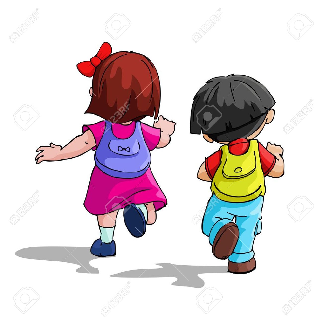 Boy And Girl Packing Schoolbags Illustration Royalty Free SVG