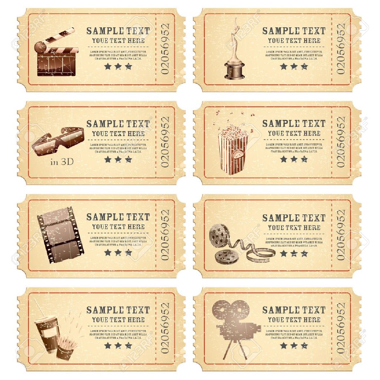 illustration of set of vintage movie ticket with different film related object - 13598373 illustration of set of vintage movie ticket with different film related object - 13598373