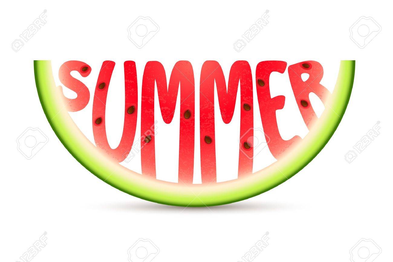 illustration of summer word carved in watermelon stock photo