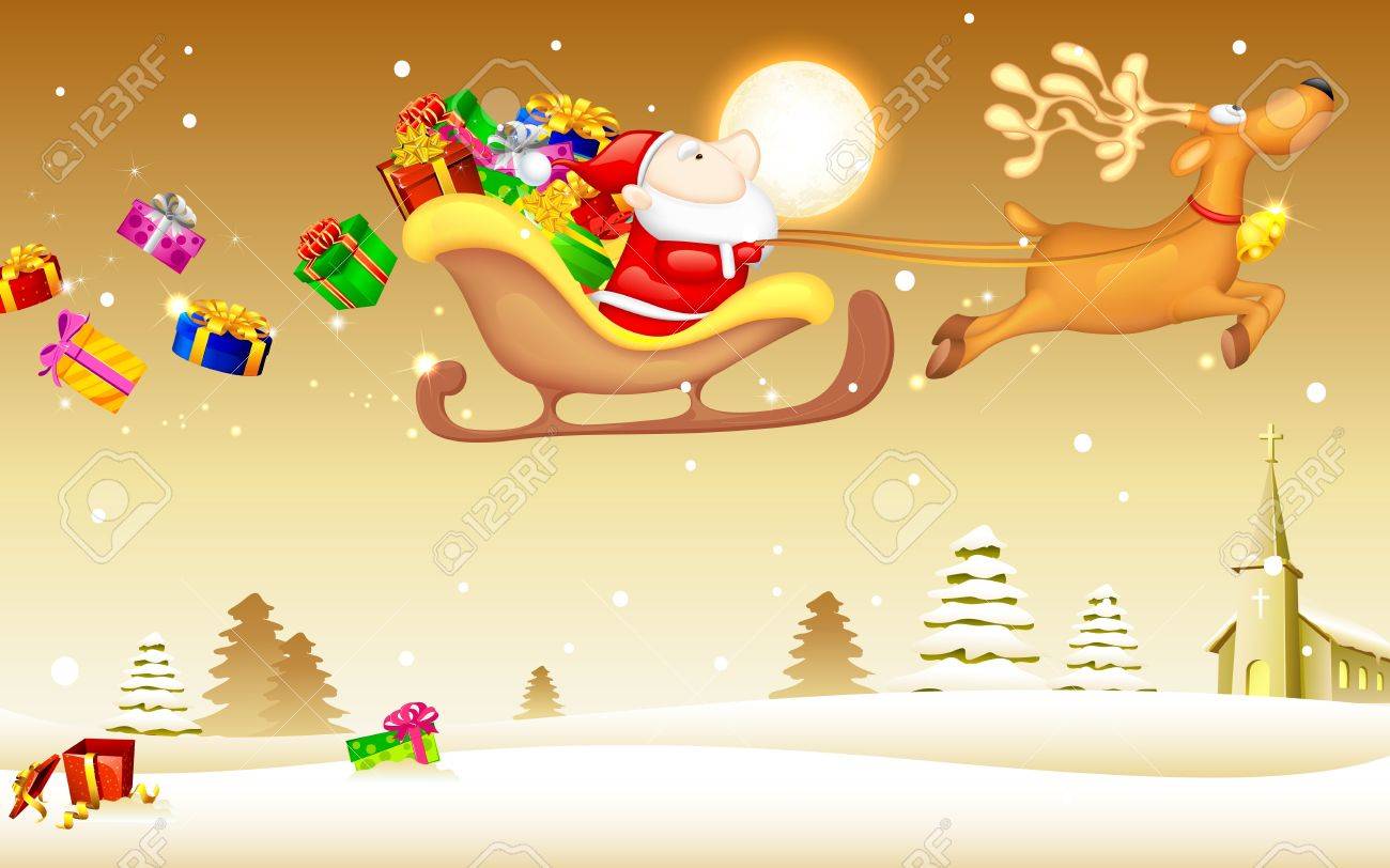 Illustration Du P¨re No l En Tra neau Cheval Avec Le Cadeau De Banque d images Illustration du P¨re No l en tra neau cheval avec le cadeau de No l