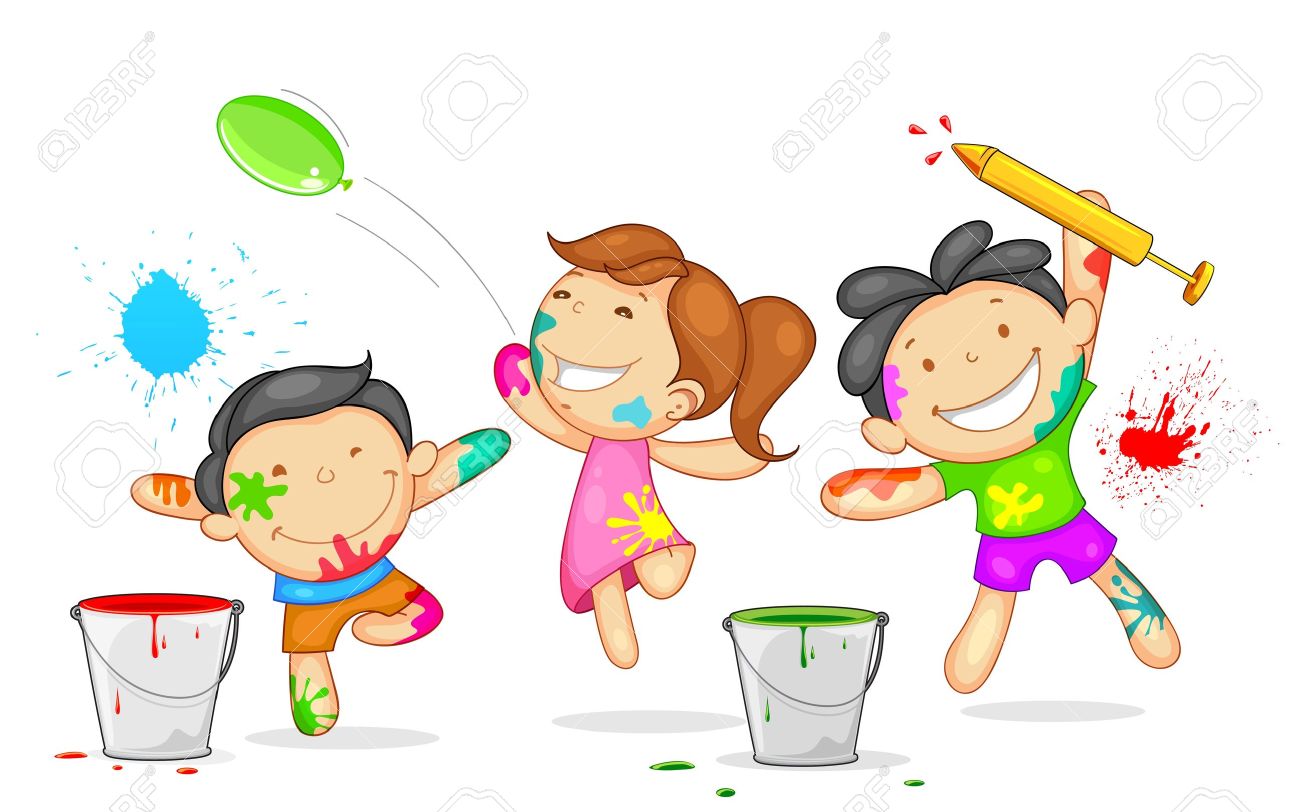 Ilustración De Niños Jugando Holi Con El Color Y Pichkari ...