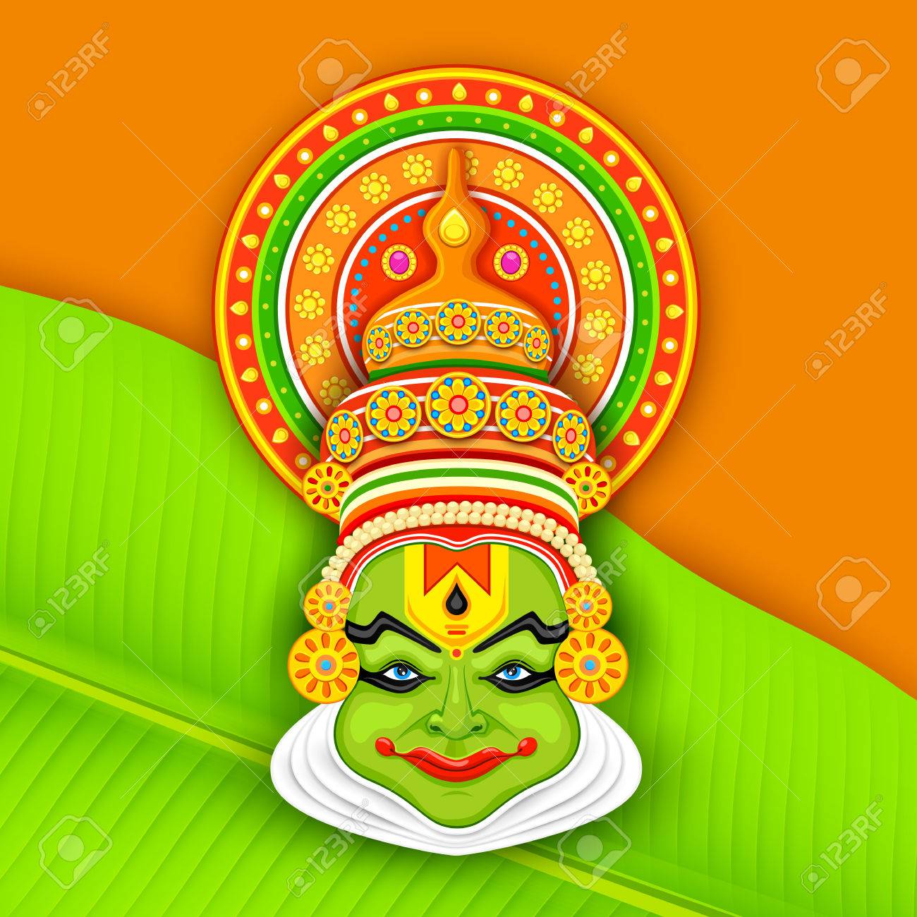 Illustration Of Colorful Kathakali Dancer Face For Onam ...