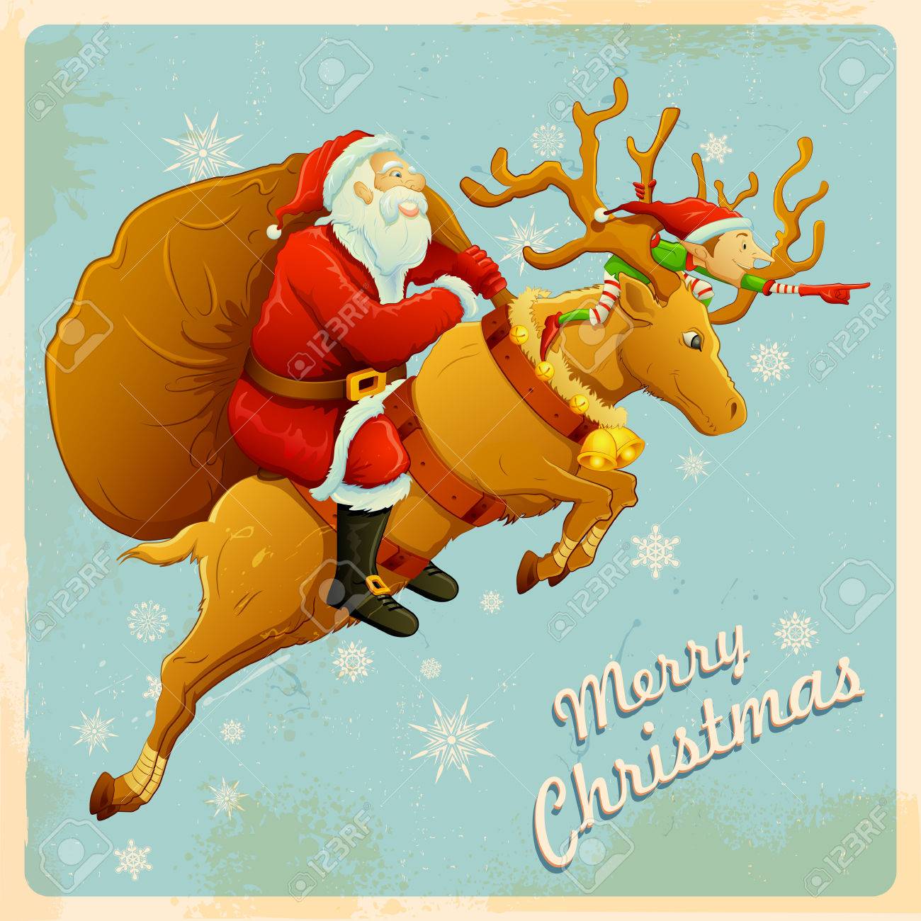 トナカイのクリスマス プレゼントでサンタさんのイラストのイラスト