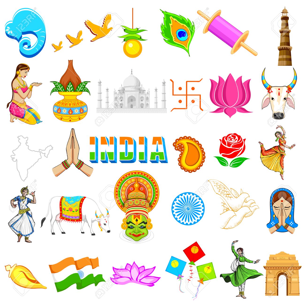 インドの祭りを示すインドのアイコンのセットのイラストのイラスト素材 ベクタ Image