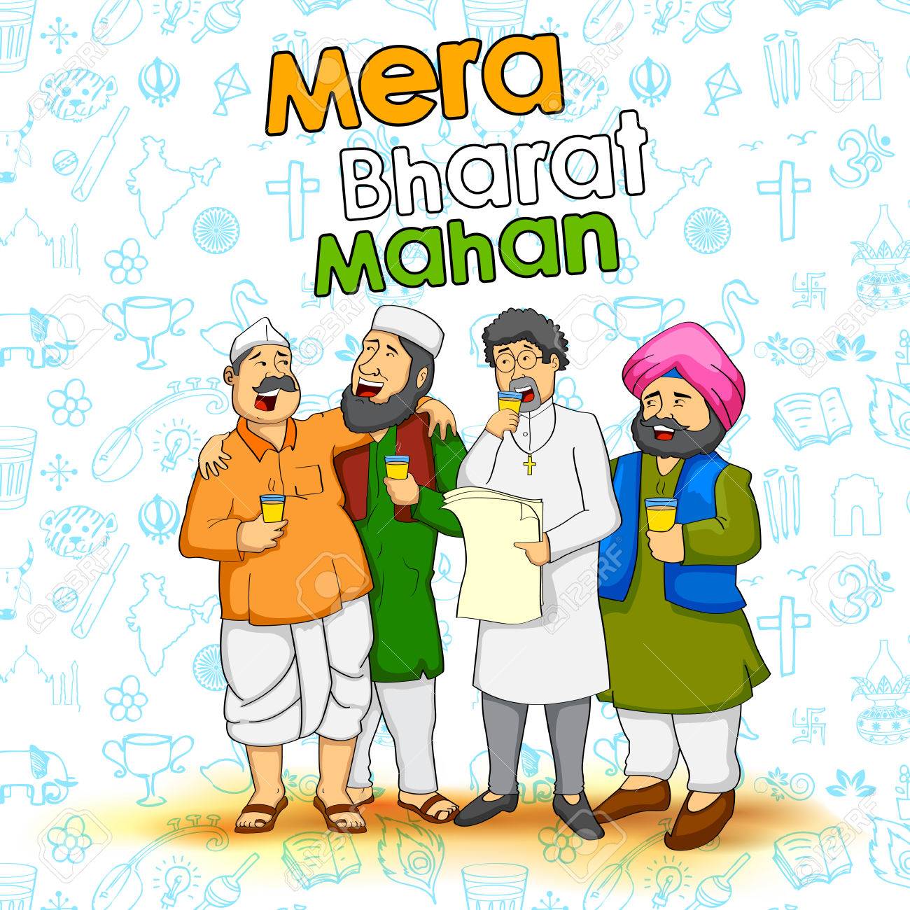 Illustration Of People Of Different Religion Showing Unity In Diversity Of  India With Message Mera Bharat Mahan Meaning My India Is Great Royalty Free  SVG, Cliparts, Vectors, and Stock Illustration. Image 50740002.