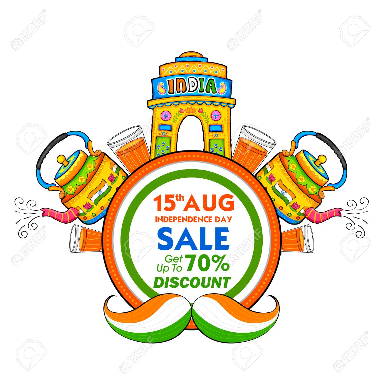 インド国旗のトリコロールと独立記念日のインド販売バナーのイラスト素材 ベクタ Image