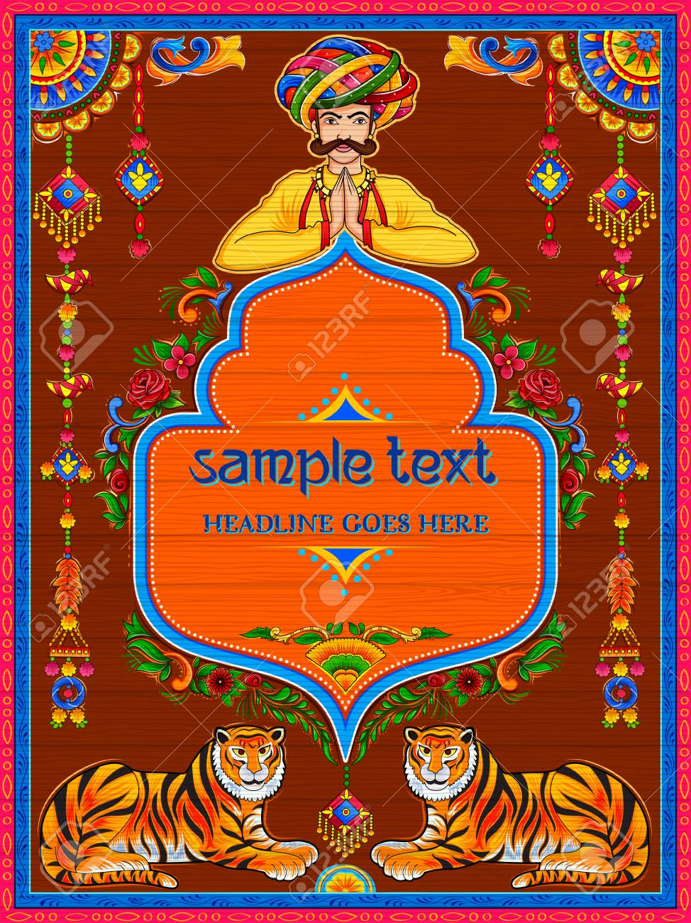 colorful welcome banner in truck art kitsch style of india royalty sample welcome banner