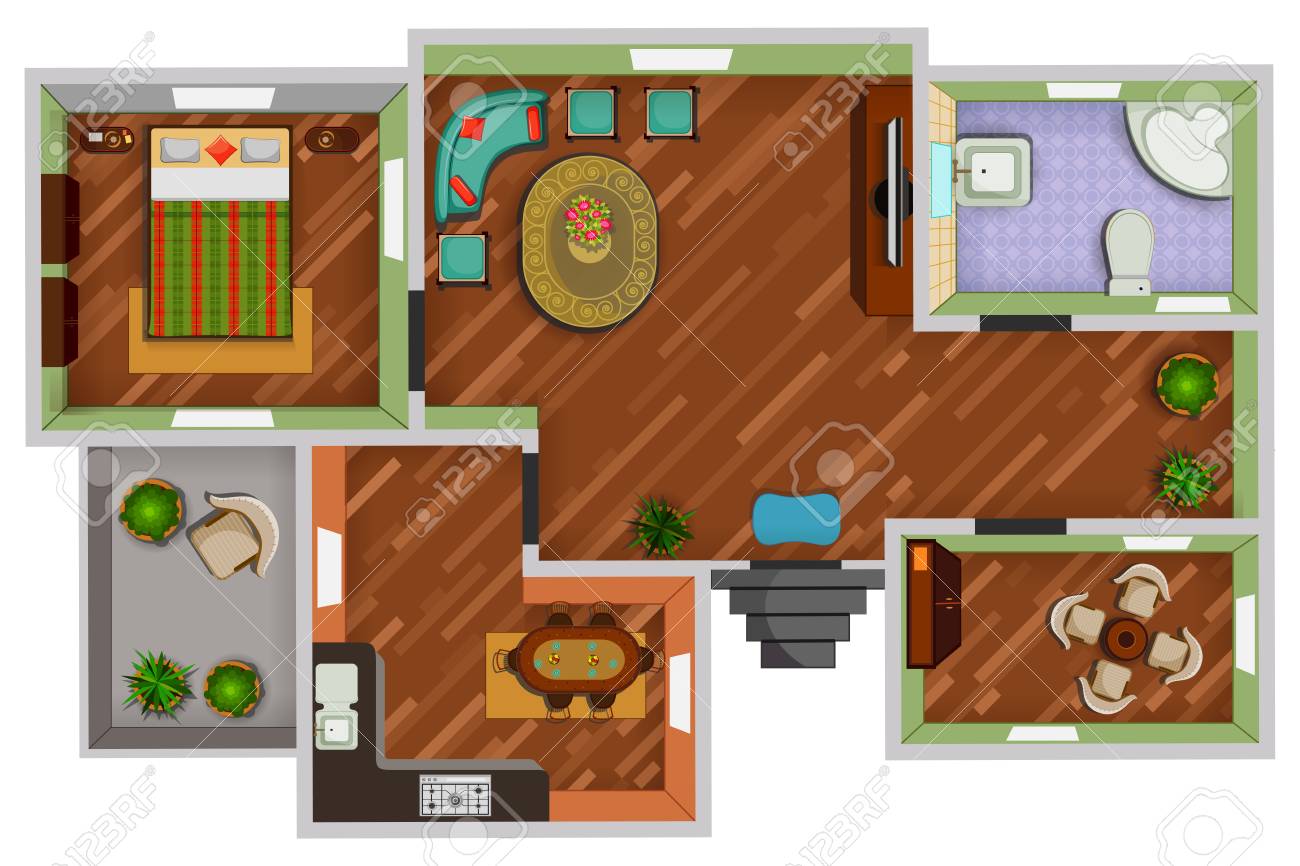 Top View Of Floor Plan Interior Design Layout For House With Royalty Free Cliparts Vectors And Stock Illustration Image 85277349
